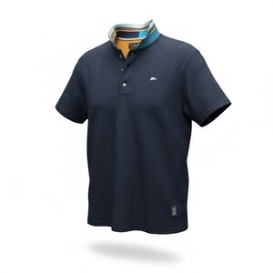 A.Tiziano Polo Shirt Jacquard Knit Pattern 3X Navy Blue